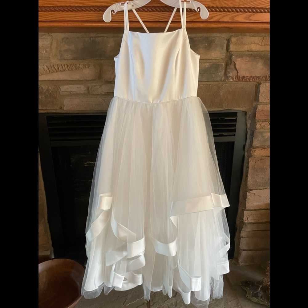 David’s Bridal Double Strap Flower Girl Dress with Satin Edge Hem *Size 10